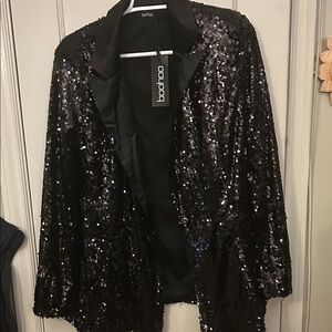 Boohoo Black Sequin Blazer